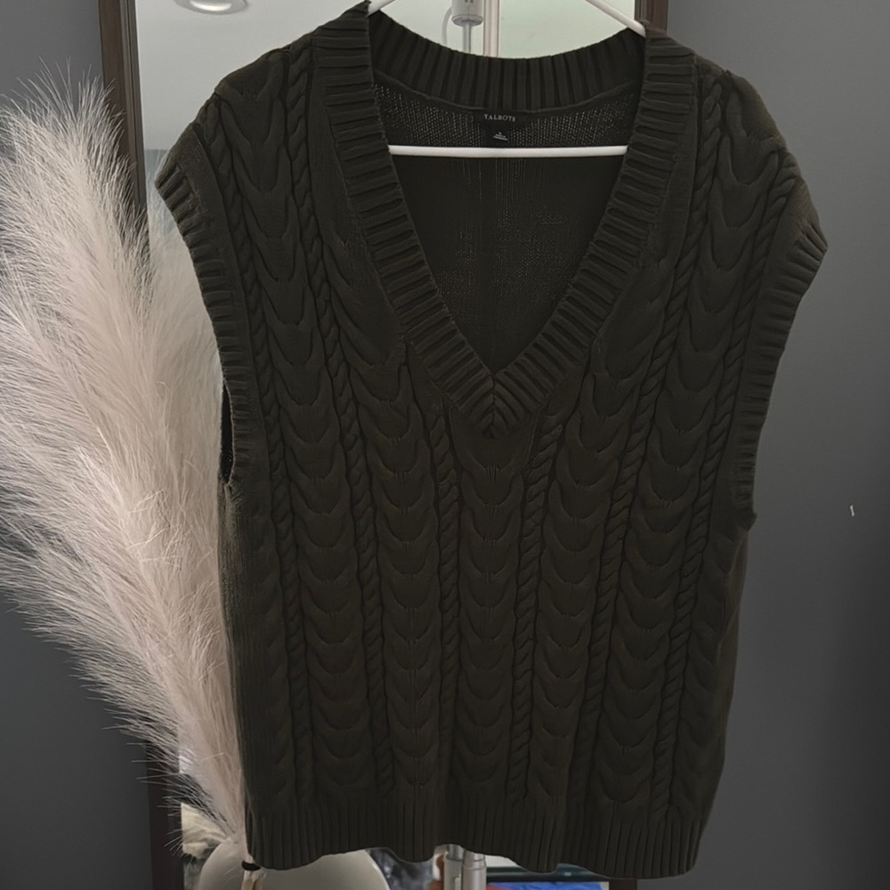 Talbots Dark Olive Cable Knit Sweater Vest